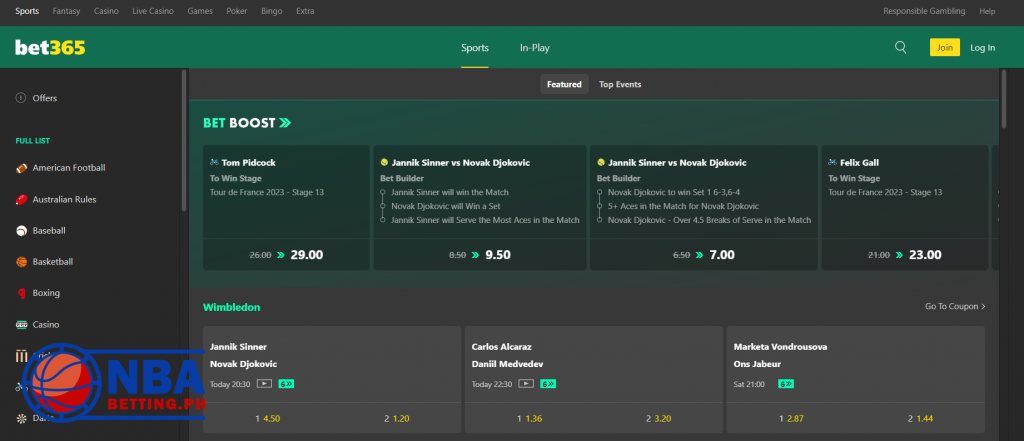 Sports betting at Bet365